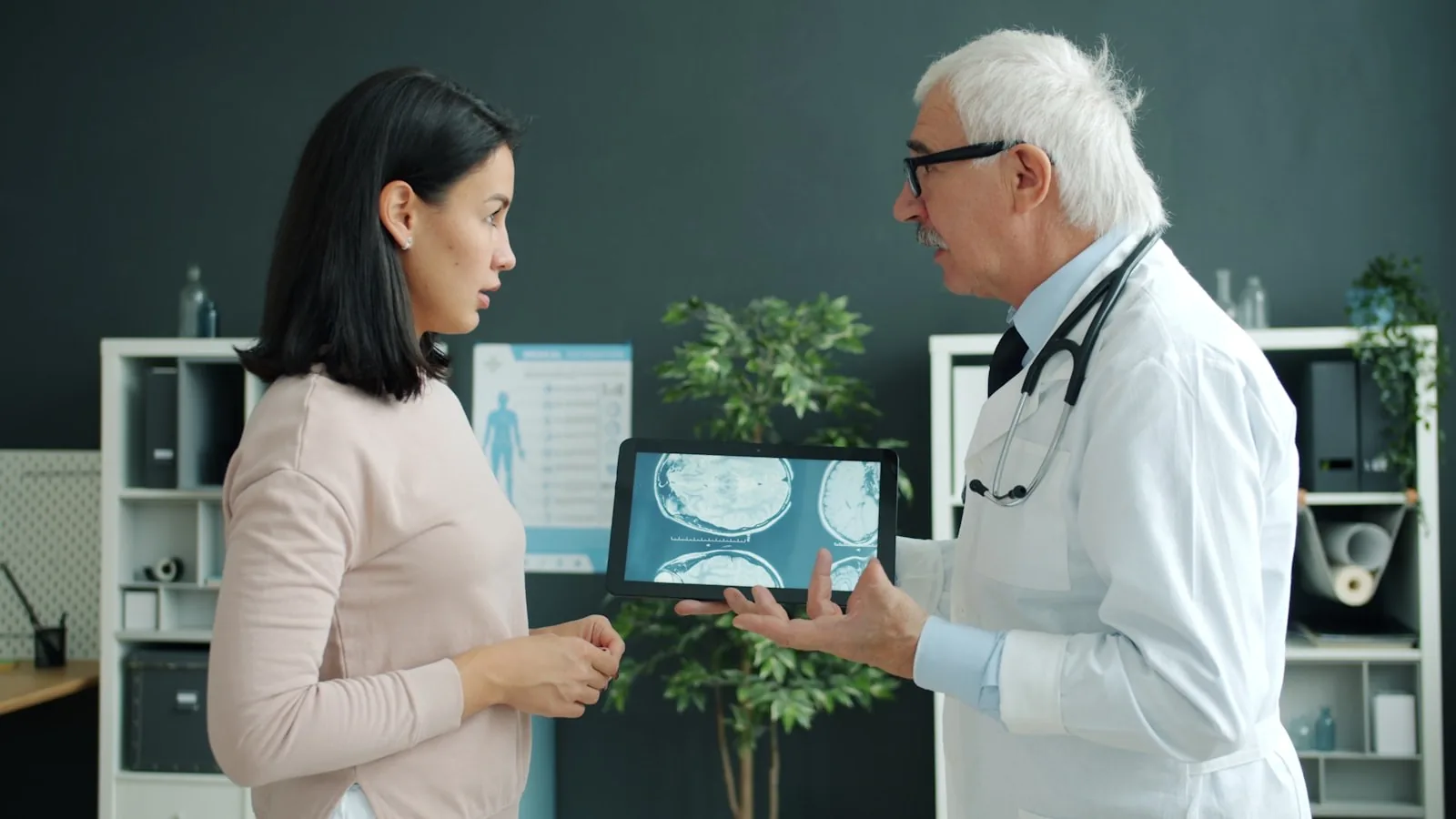 Clinicians reviewing a questionnaire