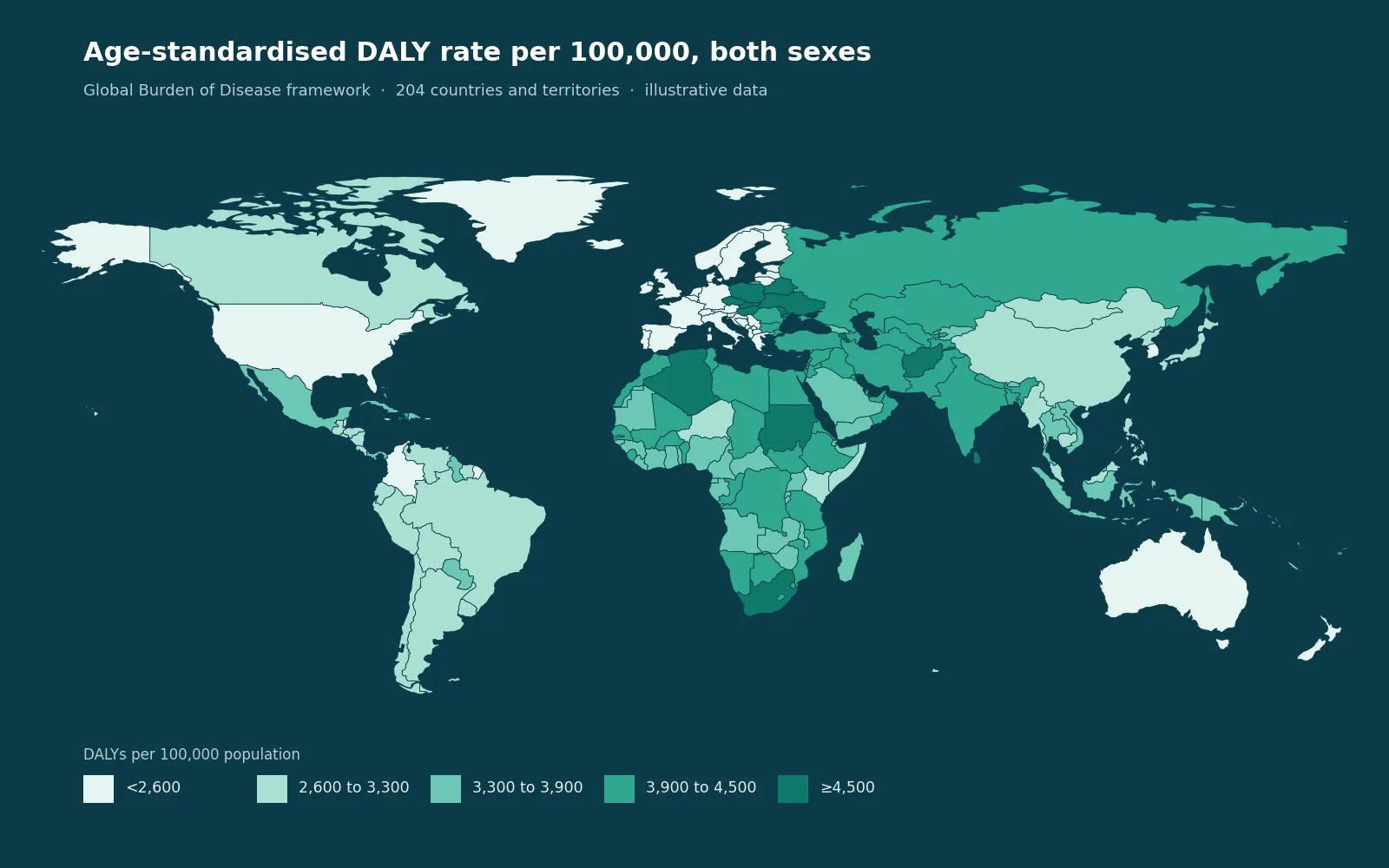 World map of disease burden by country