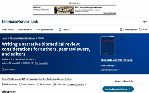 Screenshot of the paper on the journal website