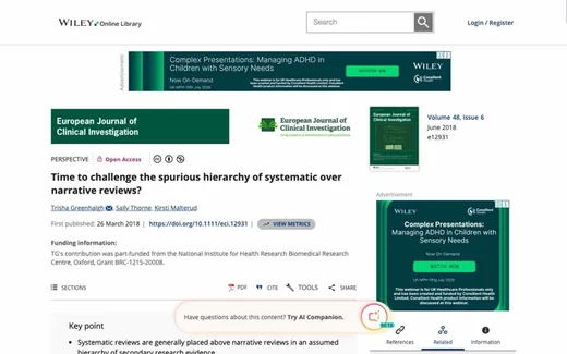 Screenshot of the paper on the journal website